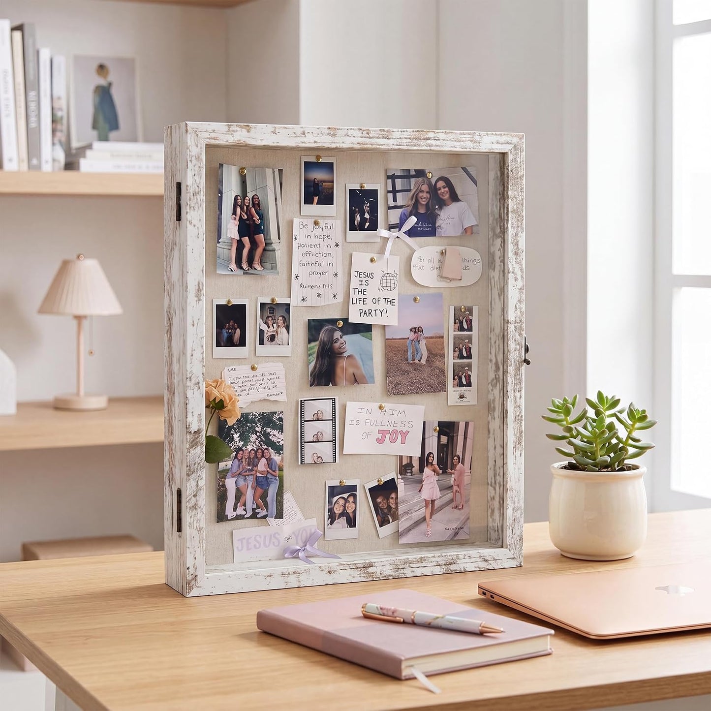 Wedding Shadow Box Frame for Couples 11x14,White | Shadow Box Display Case with Real Glass Window and Metal Lock,Memory