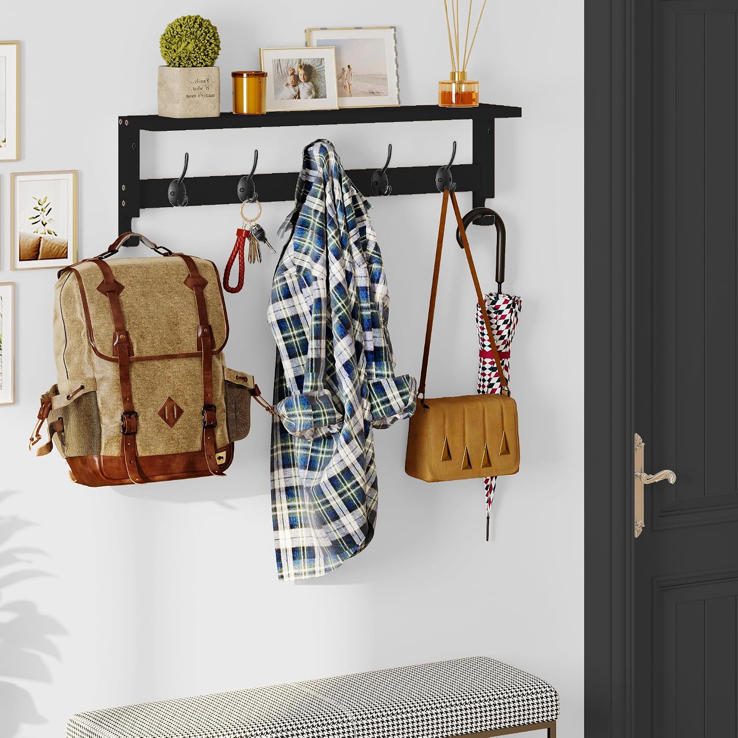 AMBIRD Coat Rack Wall Mount with Shelf, 28.9 Inches Coat Hooks Wall Mounted with 5 Hooks, Hat Wall Hooks for Hanging in