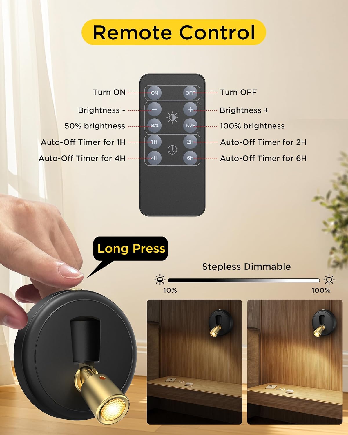 Rechargeable Battery LED Spotlight Indoor: Wireless Mini Art Accent Spot Lights with Timer Remote - Small Dimmable