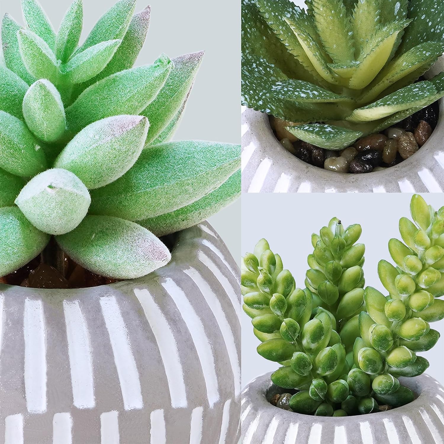 Artificial Succulents Plants in Mini Gray and White Geometric Cement Pots / Gray Pots / Set of 3