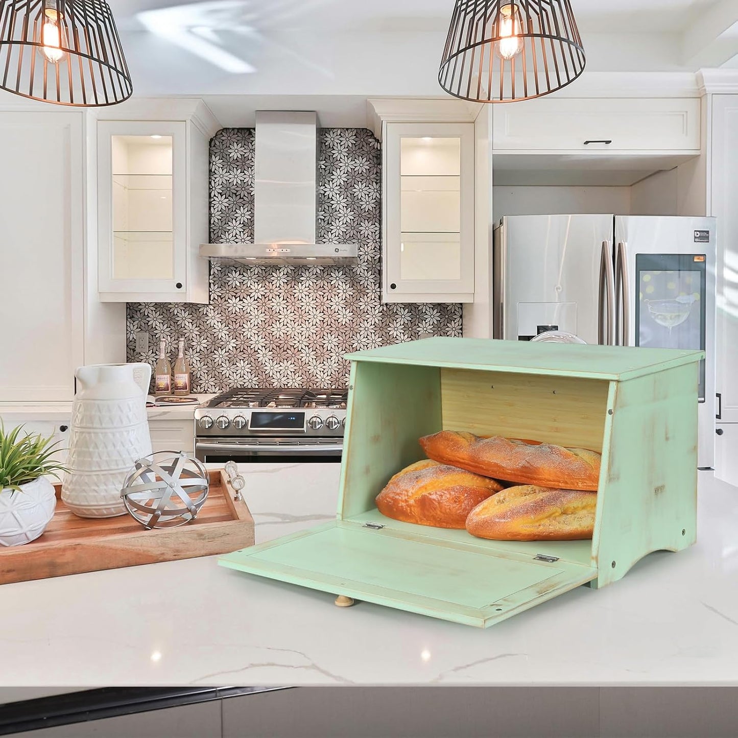 HOMEKOKO Large Wood Bread Box for Kitchen Counter, Retro Design Single Layer Bamboo Large Capacity Food Storage Bin
