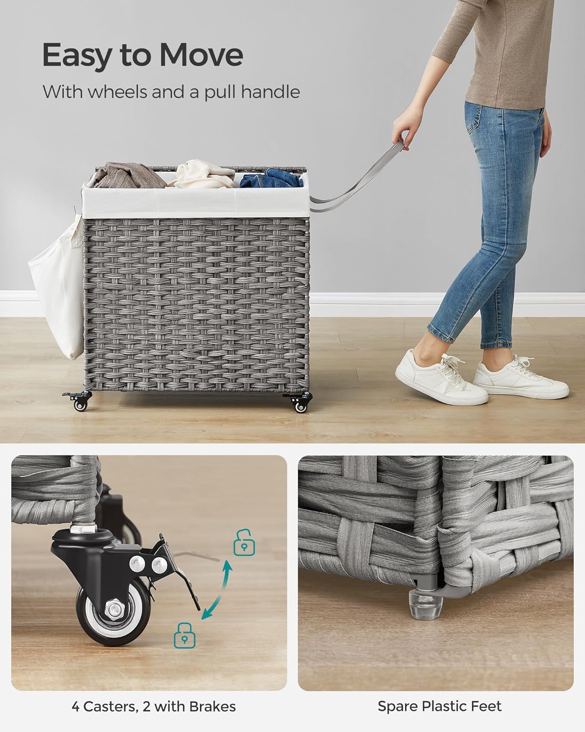 Rolling Laundry Basket / 140 L / Gray