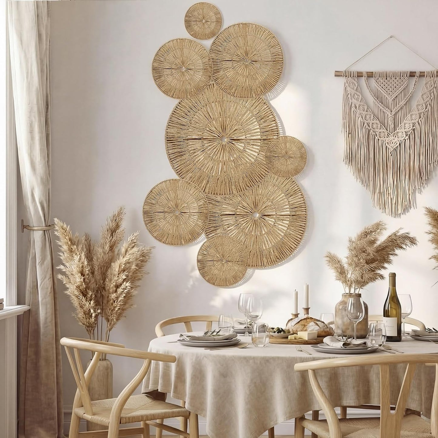 Boho Wall Baskets Decor Large Hanging Woven Wicker Wall Art 23 / Set of 8