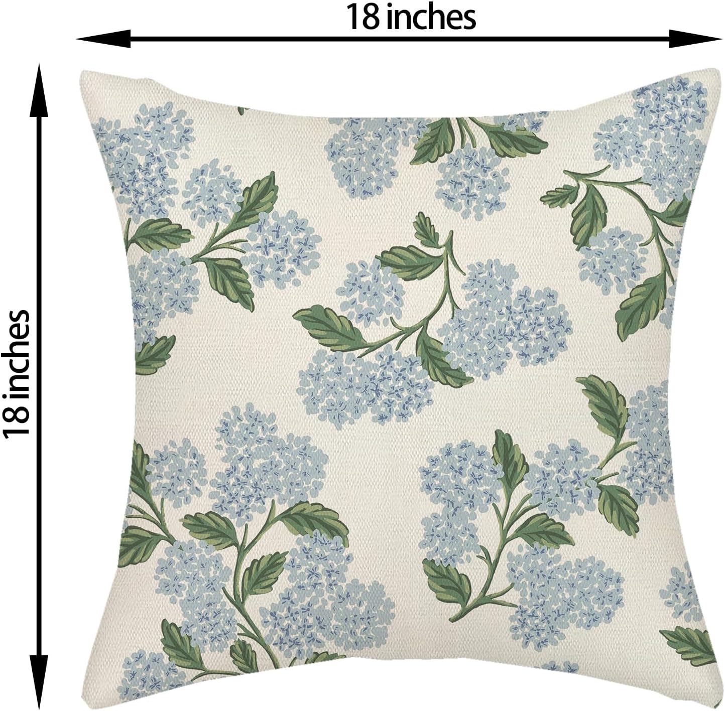 Spring Pillow Covers Green Flower Decor Throw Pillows / 18 x 18 / Hydrangea / Blue / Set of 2