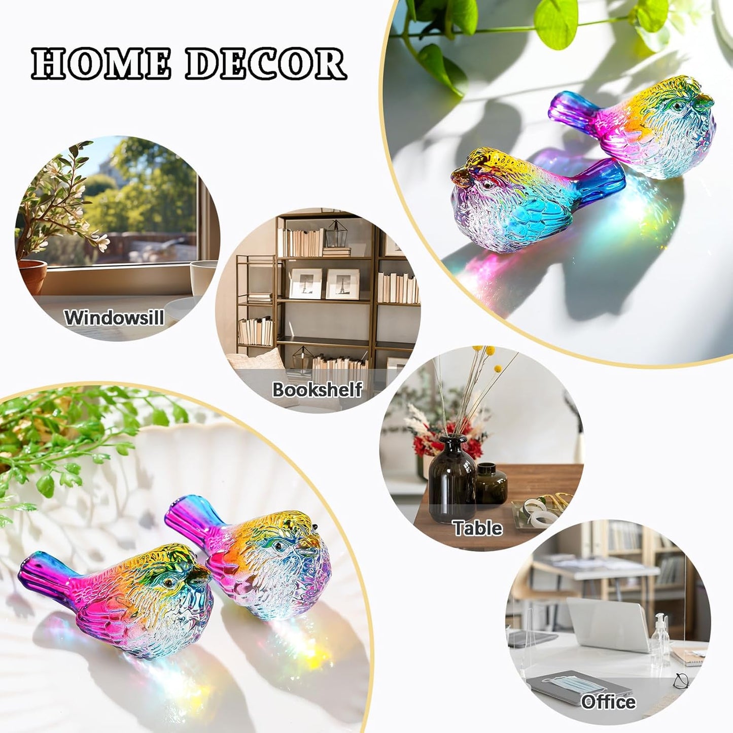 Colorful Crystal Birds Figurines Handmade Bird Gifts for Women Men Bird / Multicolor / Set of 2