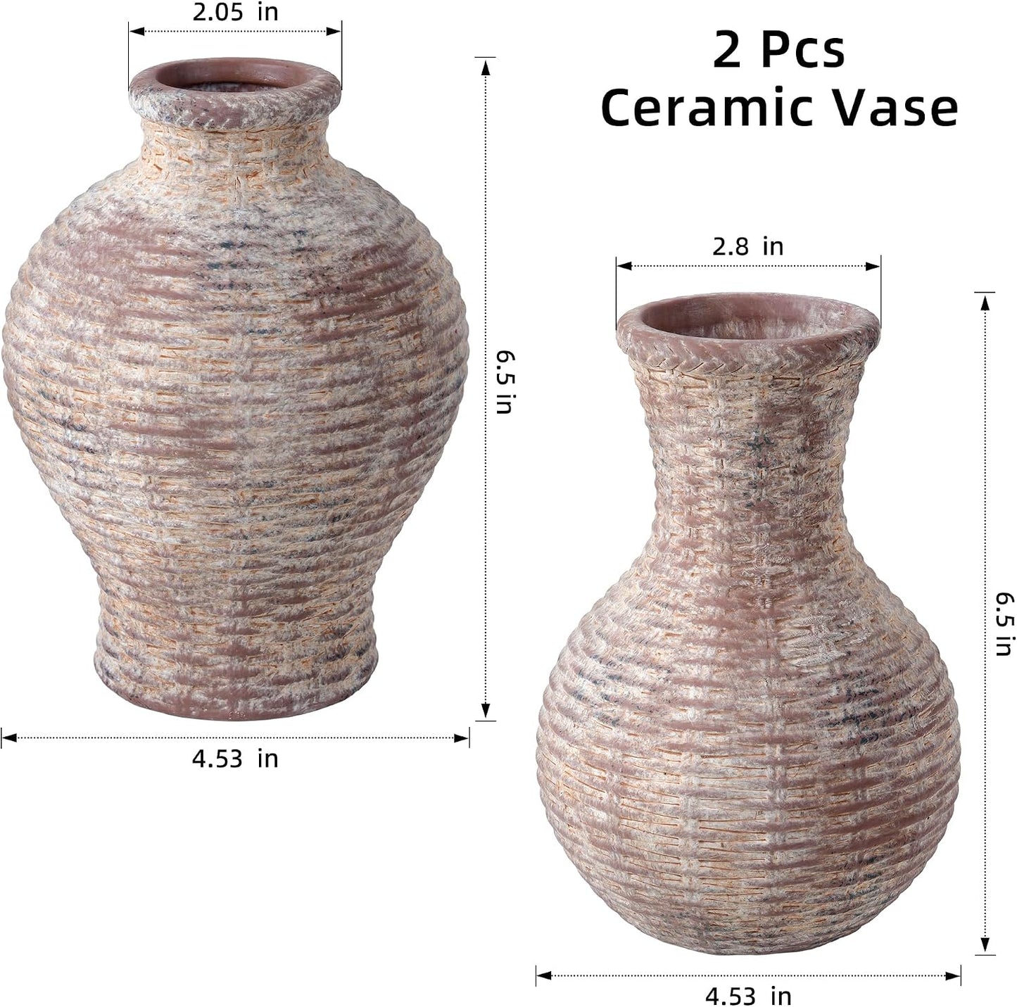 Flower Vase 6.5" Ceramic Vase Small Vase Flower Vases Vases Home Decor / Terra / White / Set of 2