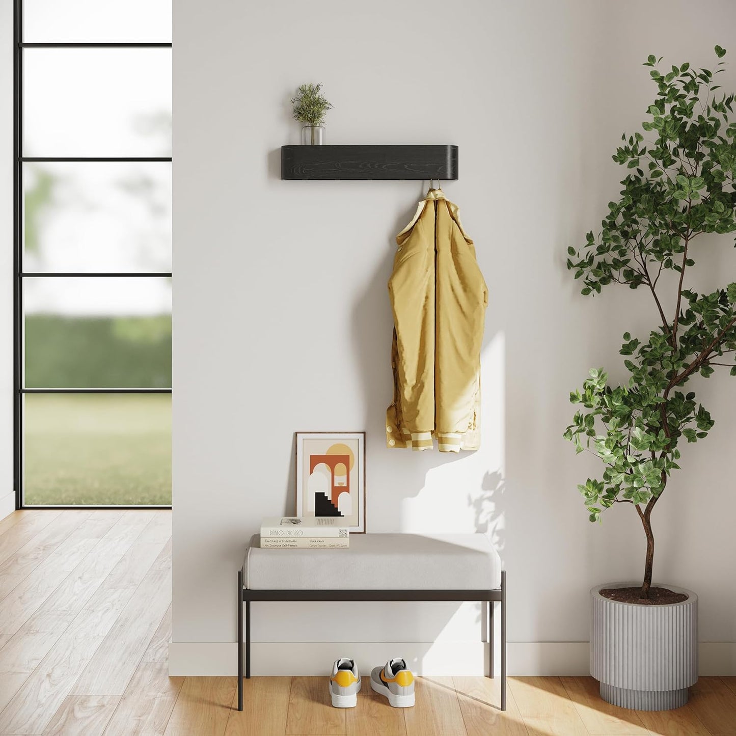 Kazai. Wall-Mounted Coat Rack 'Toke' - Modern Design Coat Rack with Hidden Wall Hooks - Solid Wood Veneer Panel Coat