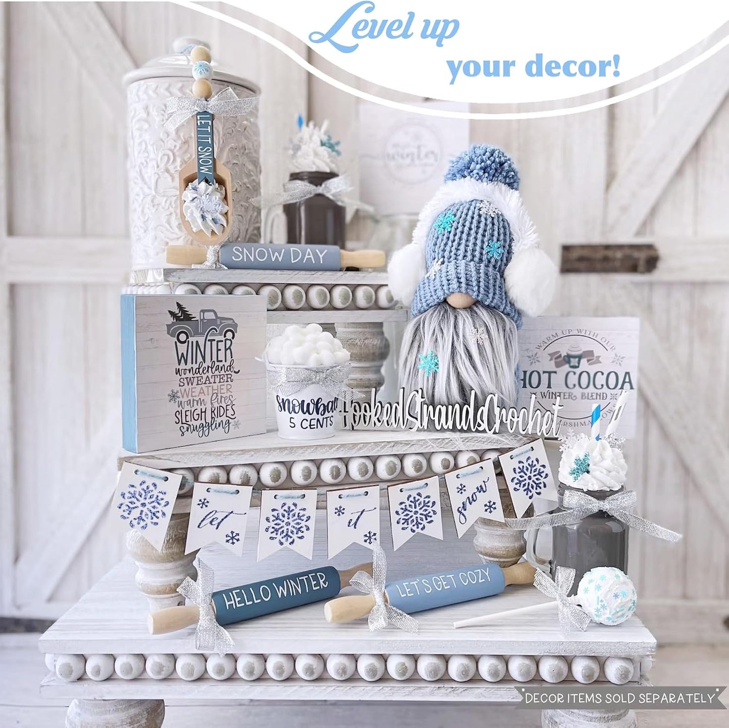 Decorative Tray [Set of 3] Wooden Tiered Tray Stand Display Risers - Tiered Tray Decor for Tabletop Use, Kitchen