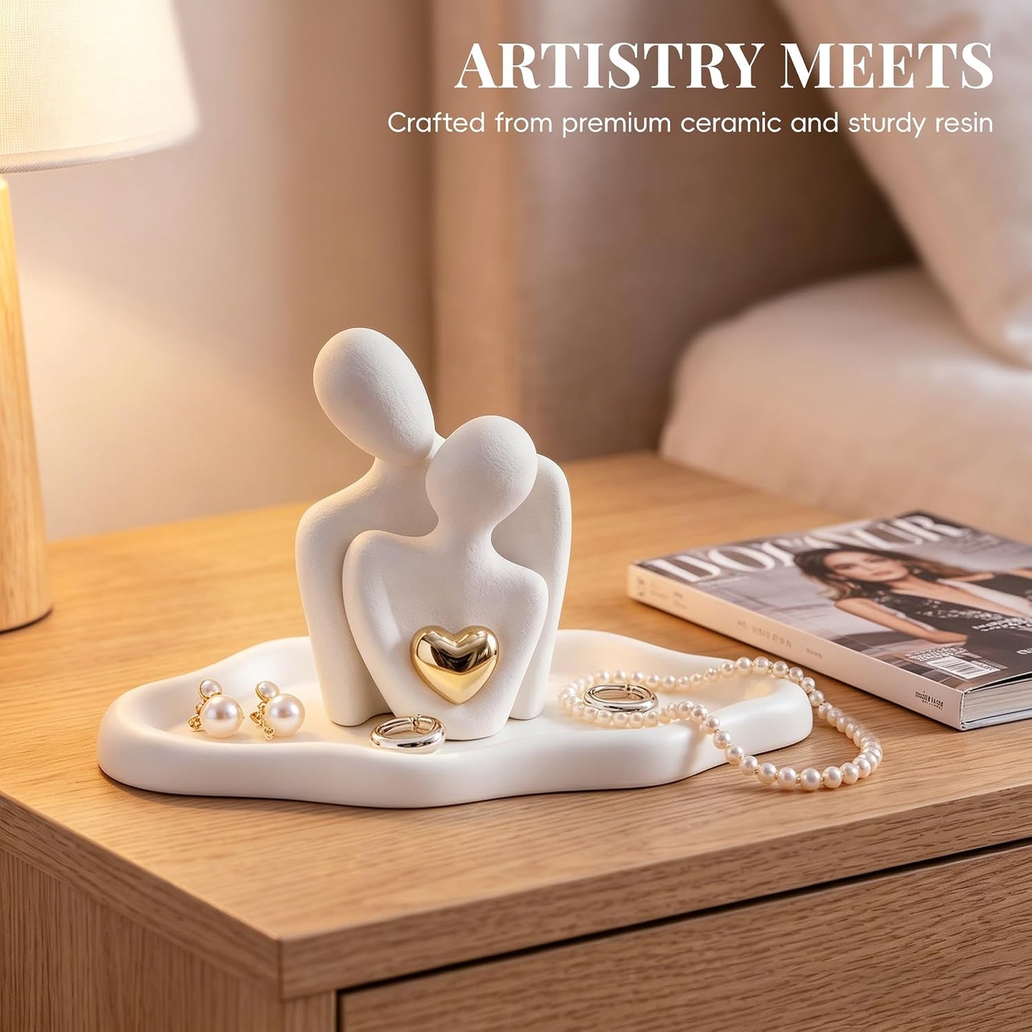 Ceramic Figurine / Cloud Jewelry Tray / Hugging Couple