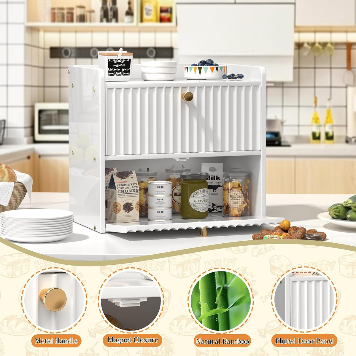 Bread Box for Kitchen Countertop, Large Bread Storage Container for Homemade Bread, Double Layer Farmhouse Breadbox