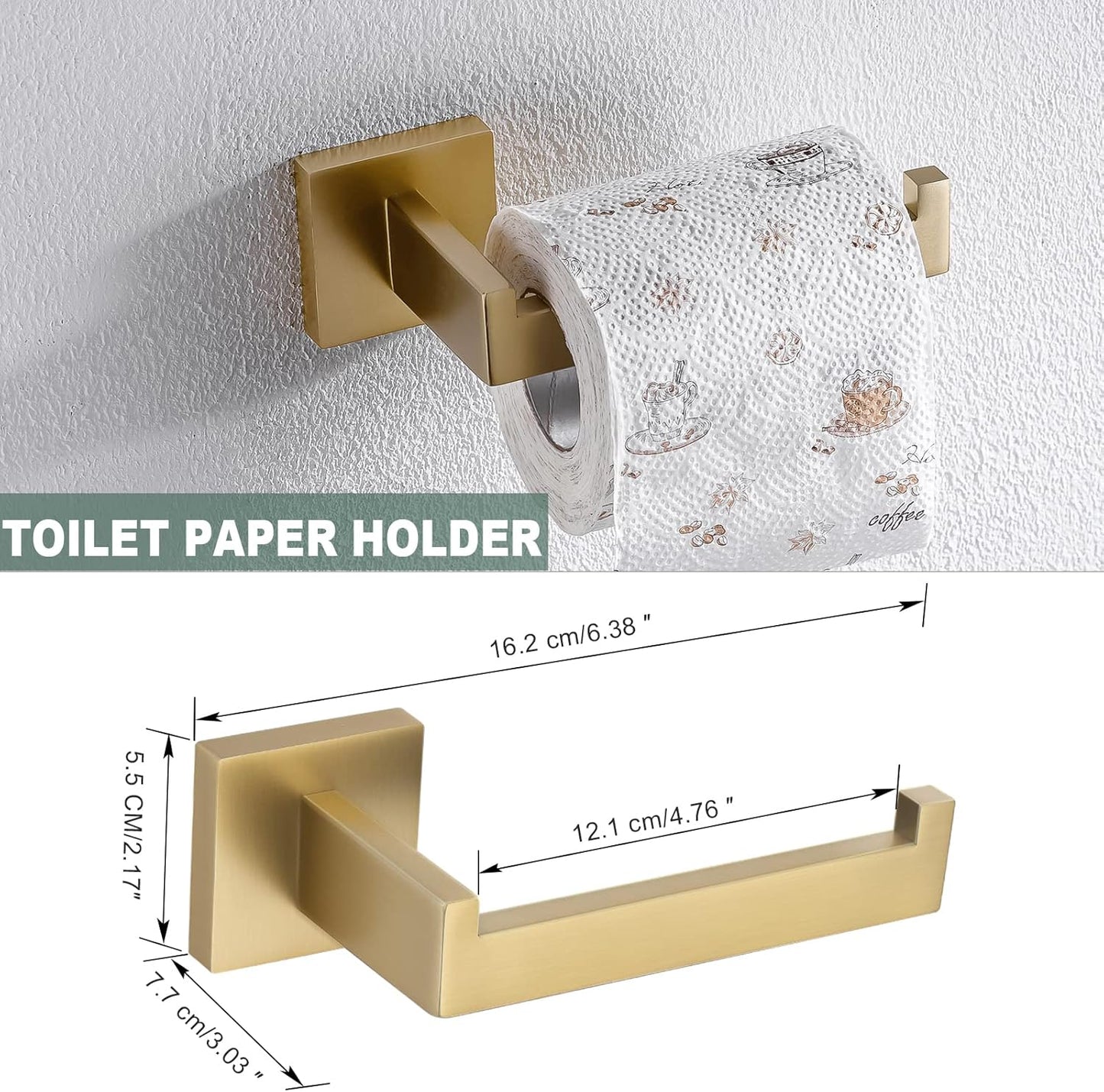 Brushed Gold Bathroom Towel Bar Sets Premium Stainless Steel 4-Piece Bathroom Hardware Set Wall Mounted Square Bathroom