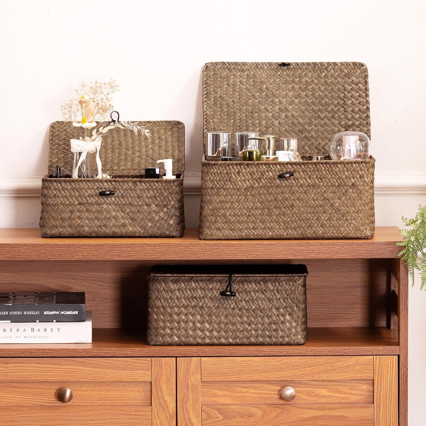 Seagrass Bin / Shelf Baskets Multipurpose Container for Boho Decoration / Coffee / Natural