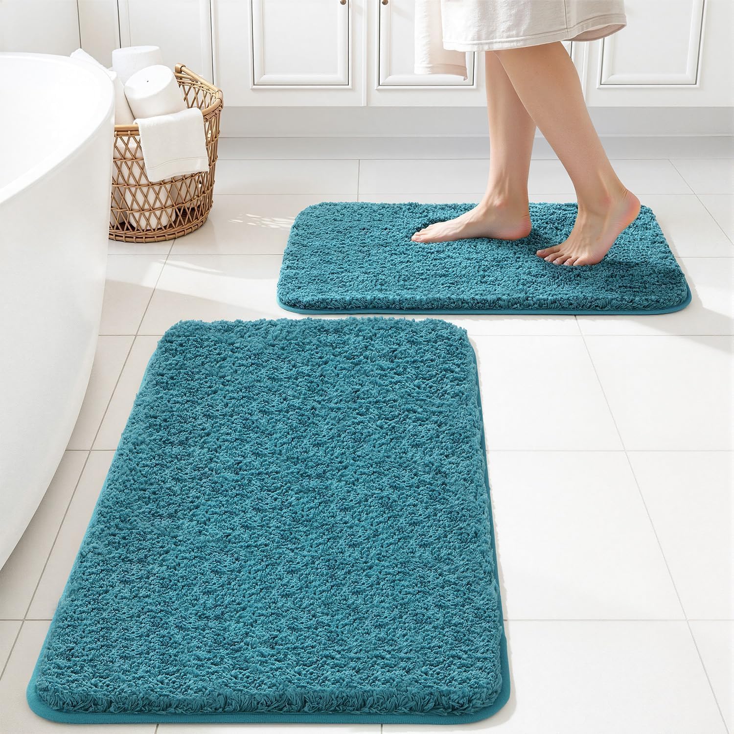 MIULEE Fall Orange Set of 2 Waffle Bathroom Rugs Boho Mat 17"x24"+18"x30"