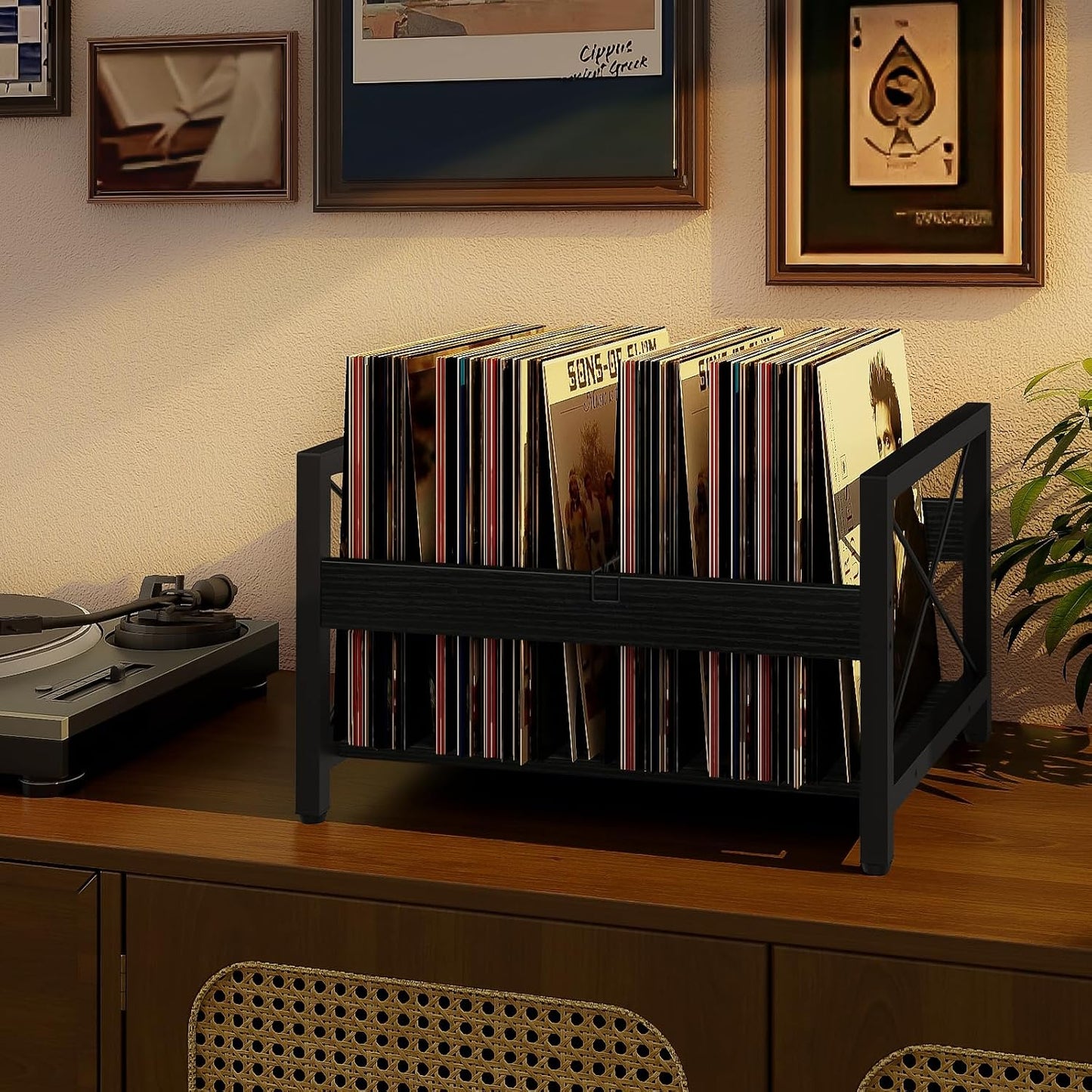 ELITEROO Vinyl Record Holder, Wooden Record Crate Fits 7” -12” Records | Vinyl Shelf Holds up to 50-100 Albums, DVDs