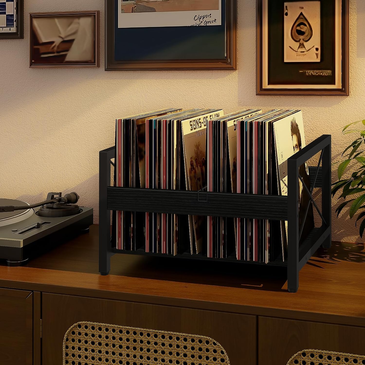 ELITEROO Vinyl Record Holder, Wooden Record Crate Fits 7” -12” Records | Vinyl Shelf Holds up to 50-100 Albums, DVDs