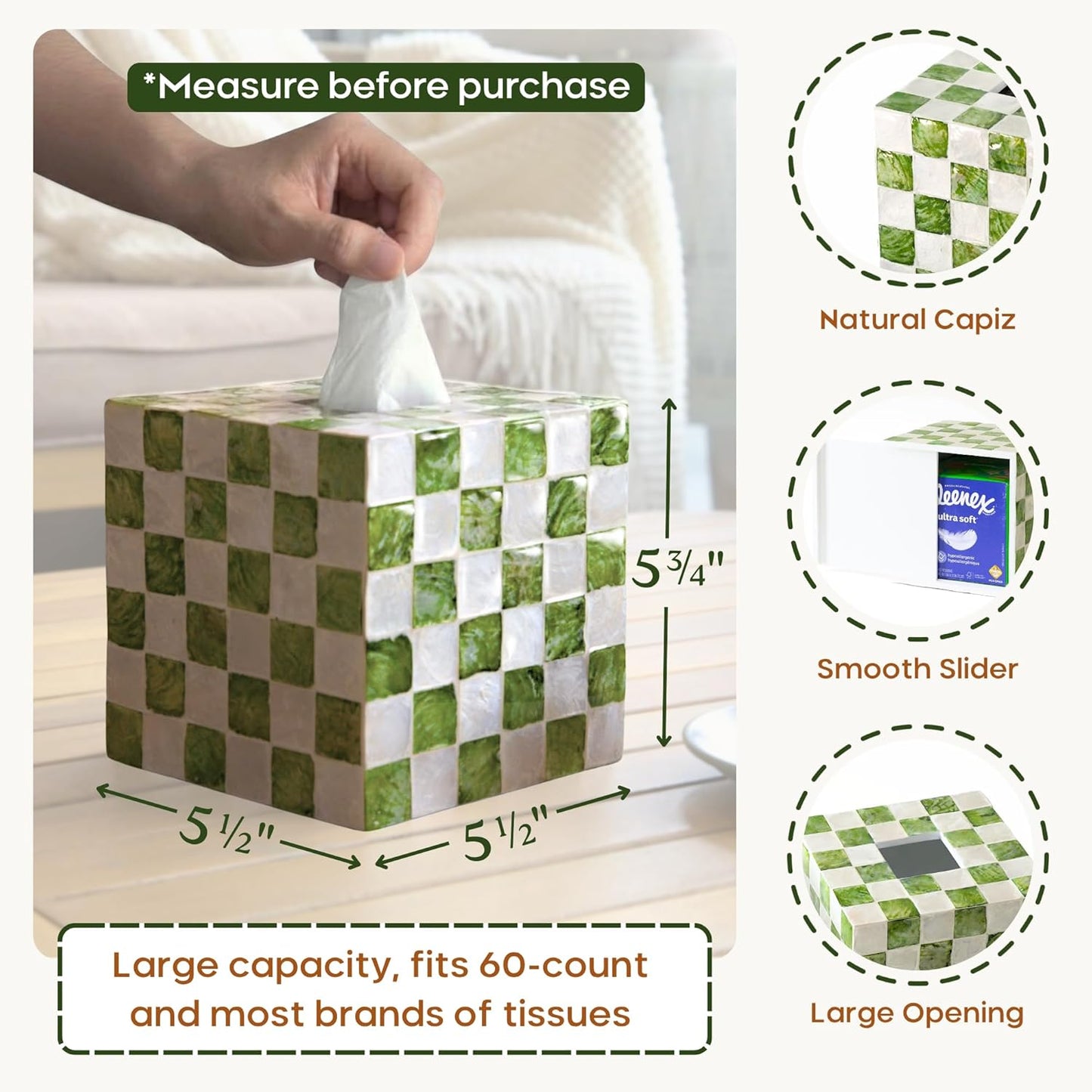 5.5" Tissue Box Cover / Pistachio Green / Square