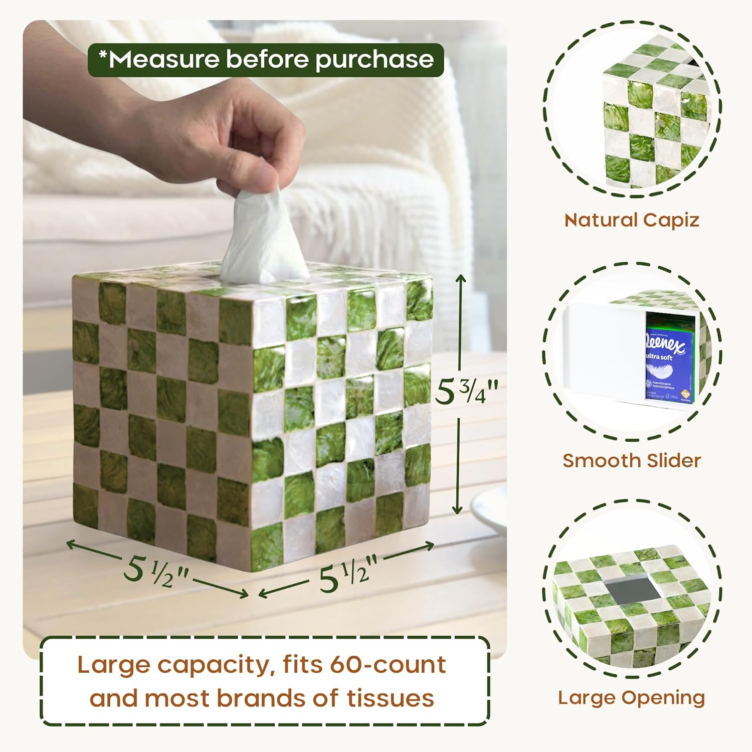 5.5" Tissue Box Cover / Pistachio Green / Square