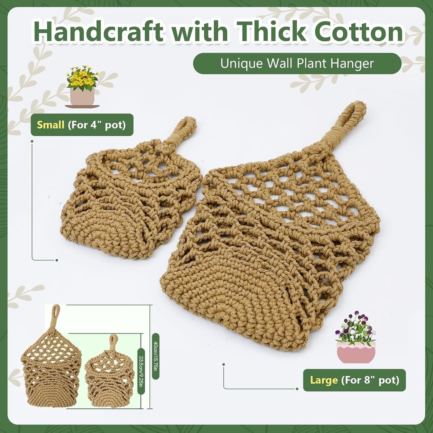 Macrame Wall Plant Hanger / Brown / 4-inch / 4 Inch