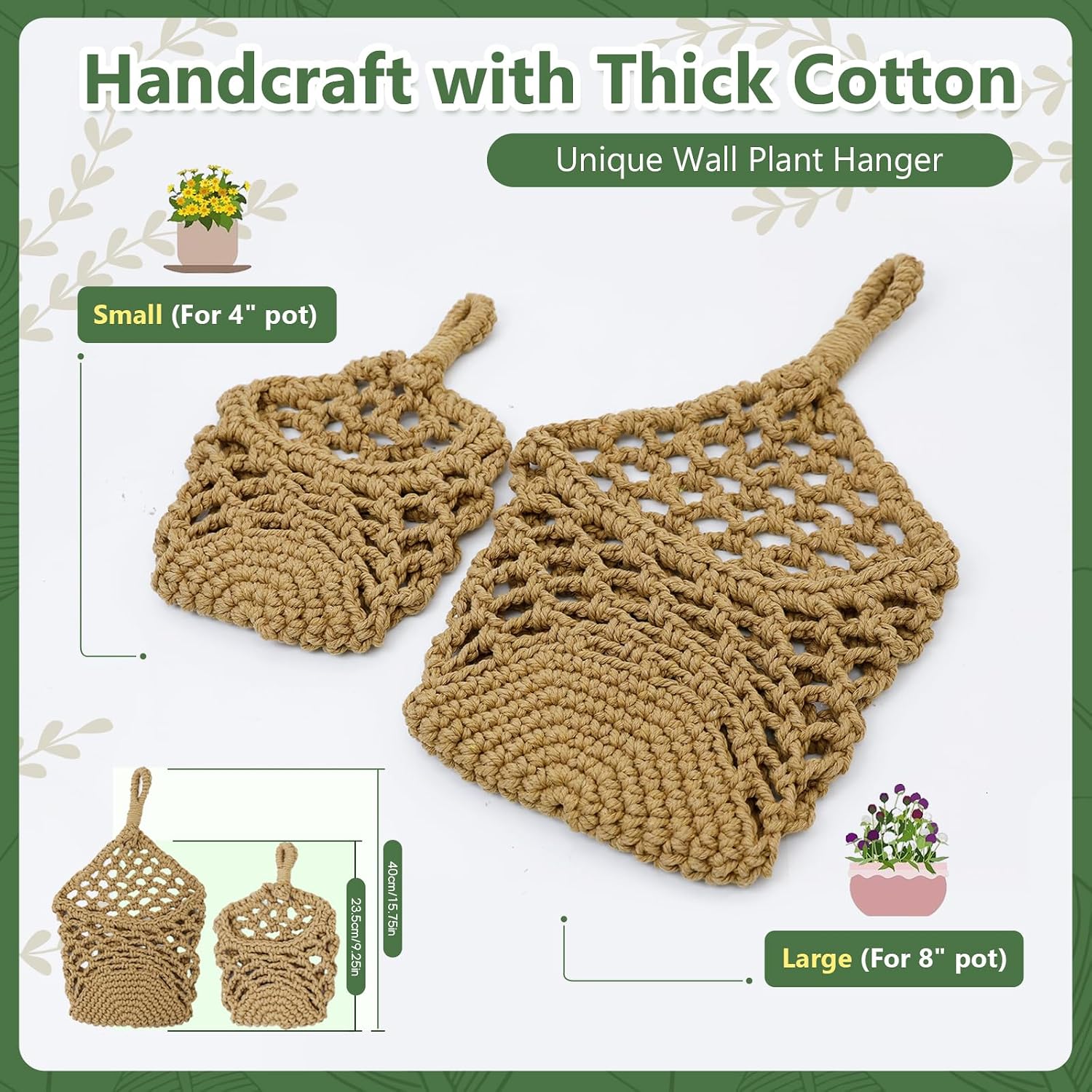 Macrame Wall Plant Hanger / Brown / 4-inch / 4 Inch