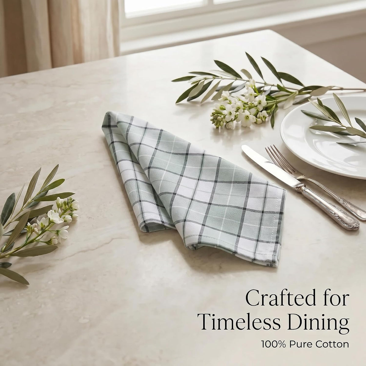Urban Villa Cloth Napkins Cotton 20x20 (Set of 12) Majestic Checks