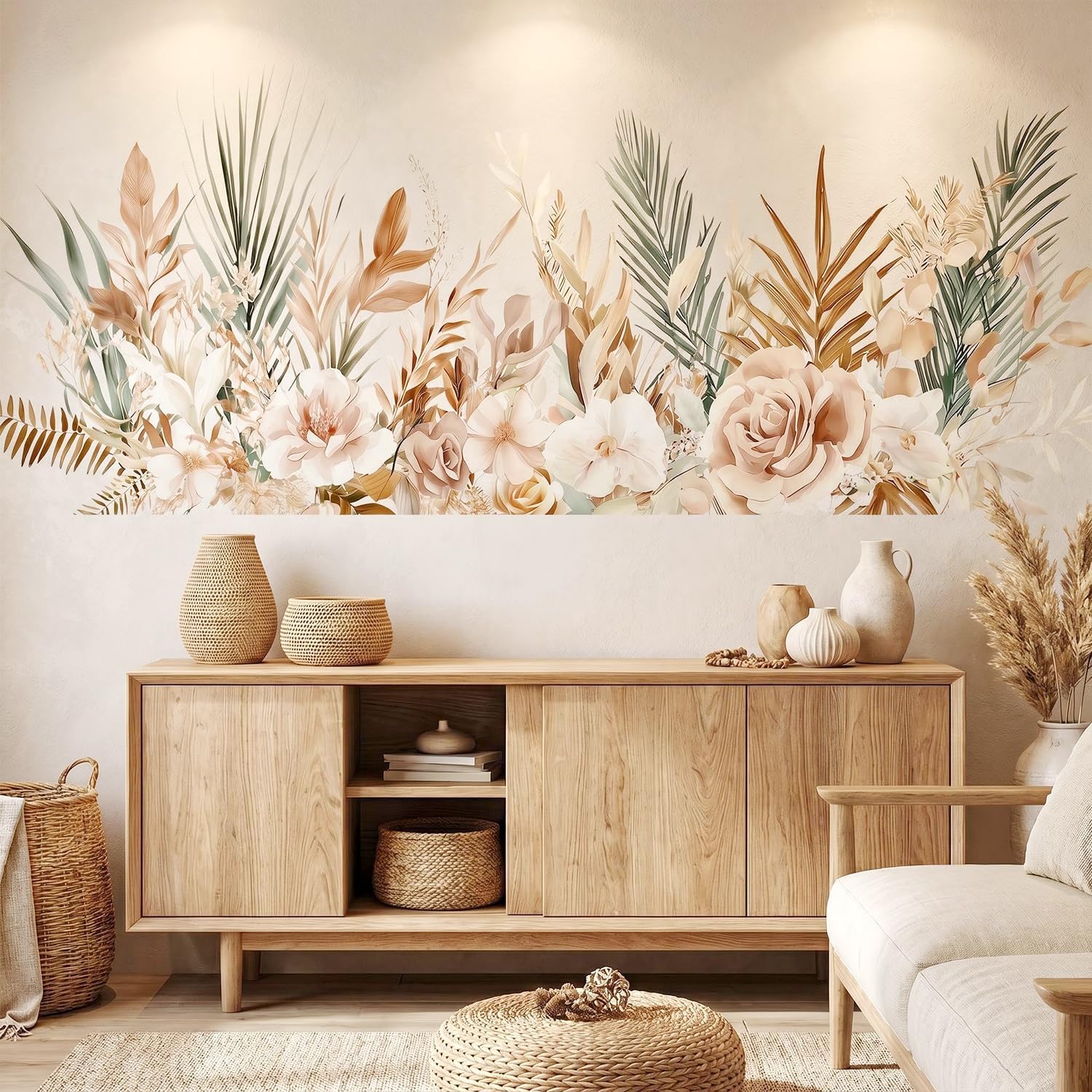 Boho Floral Flowers Wall Decals Peel and Stick / Boho, Modern, Contemporary, Minimalist, Farmhouse