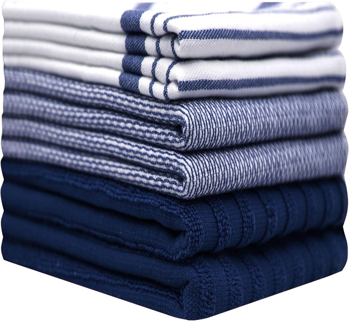 Premium Kitchen Towels 6 Pack 100% Cotton 20"x28" Dish Towels Navy Striped | Large Flat & Terry Kitchen Linen Set with