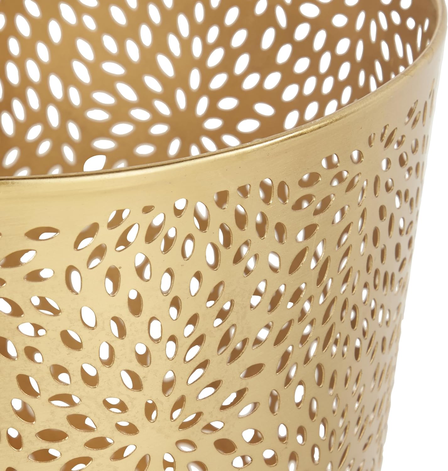 CosmoLiving Metal Floral Small Waste Bin, Trash Can 9" x 9" x 10", Gold | Office Bathroom Floral Waste Basket With