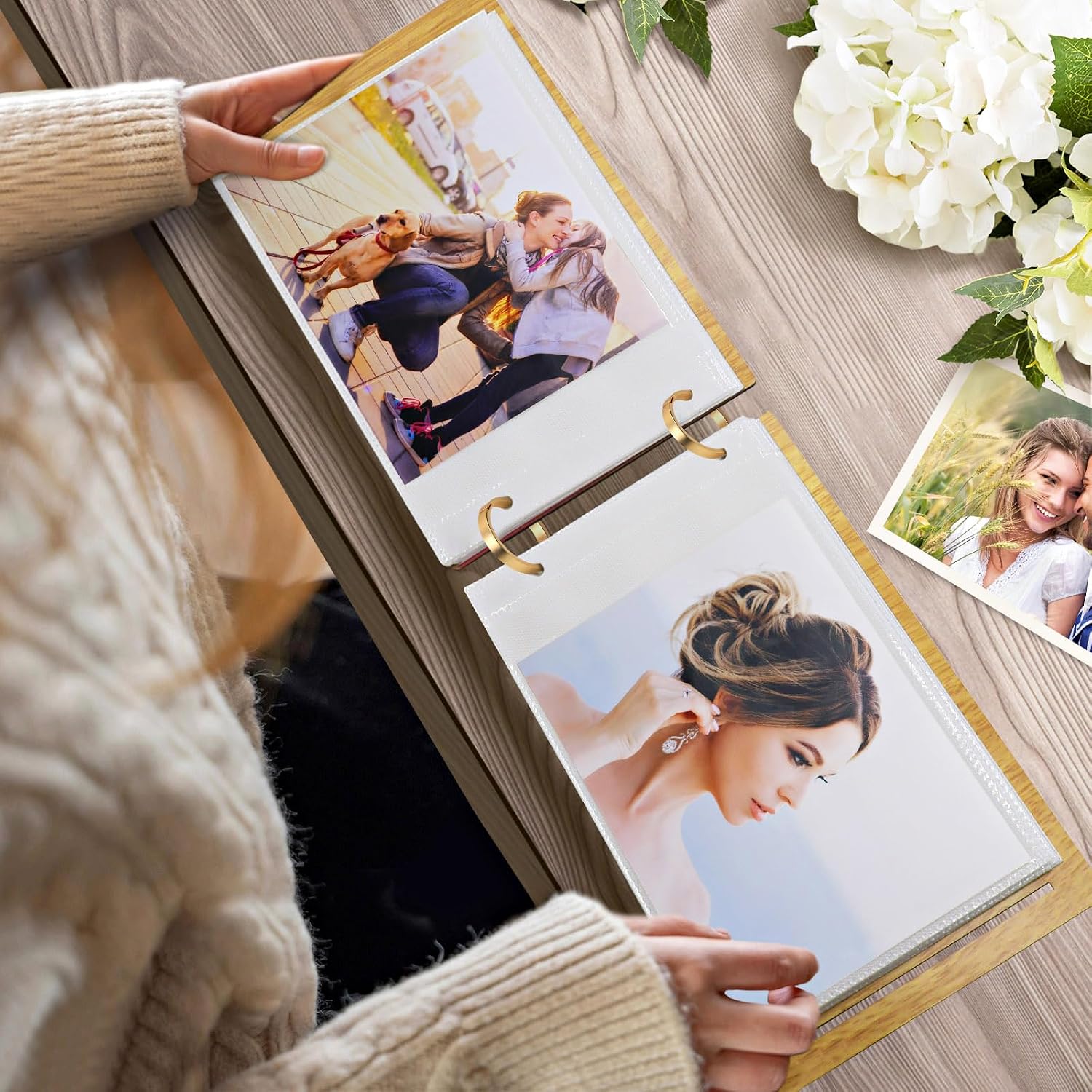 Photo Frames Wooden Flip Photo Album Pictures on Stand Vertical Display for Tabletop / 5 x 7