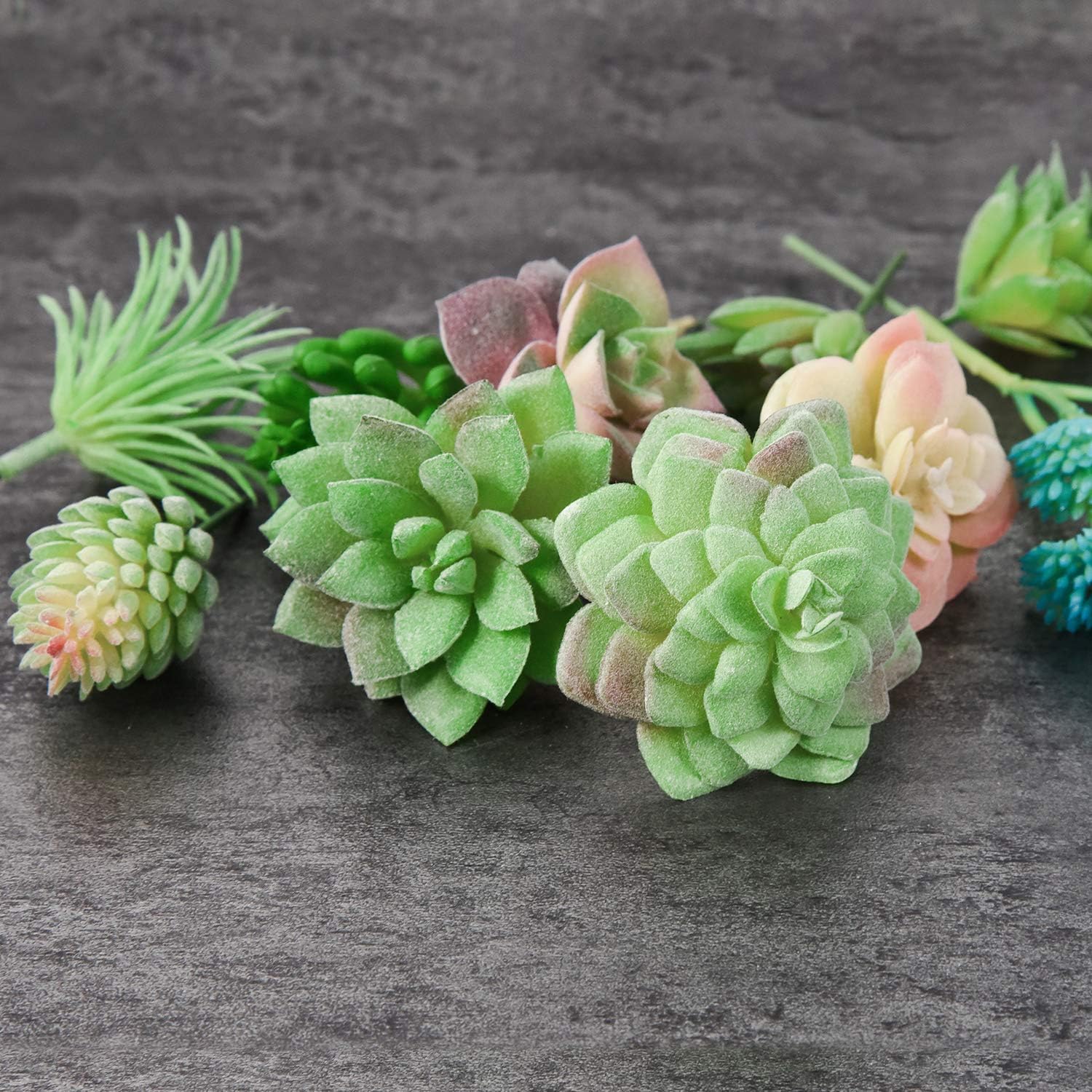 Artificial Succulent Plants Unpotted Faux Flower Succulents Mini Echeveria Picks / Green / Set of 15