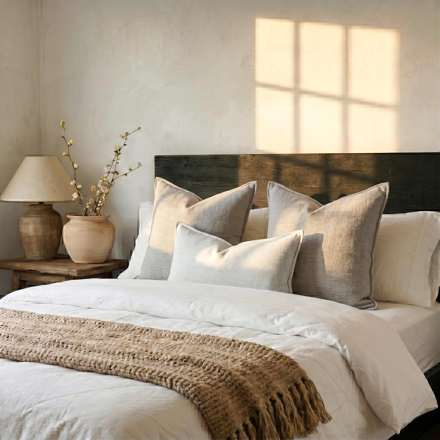 Farmhouse Decorative Pillow / Light Brown / 18 x 18 / Set of 2