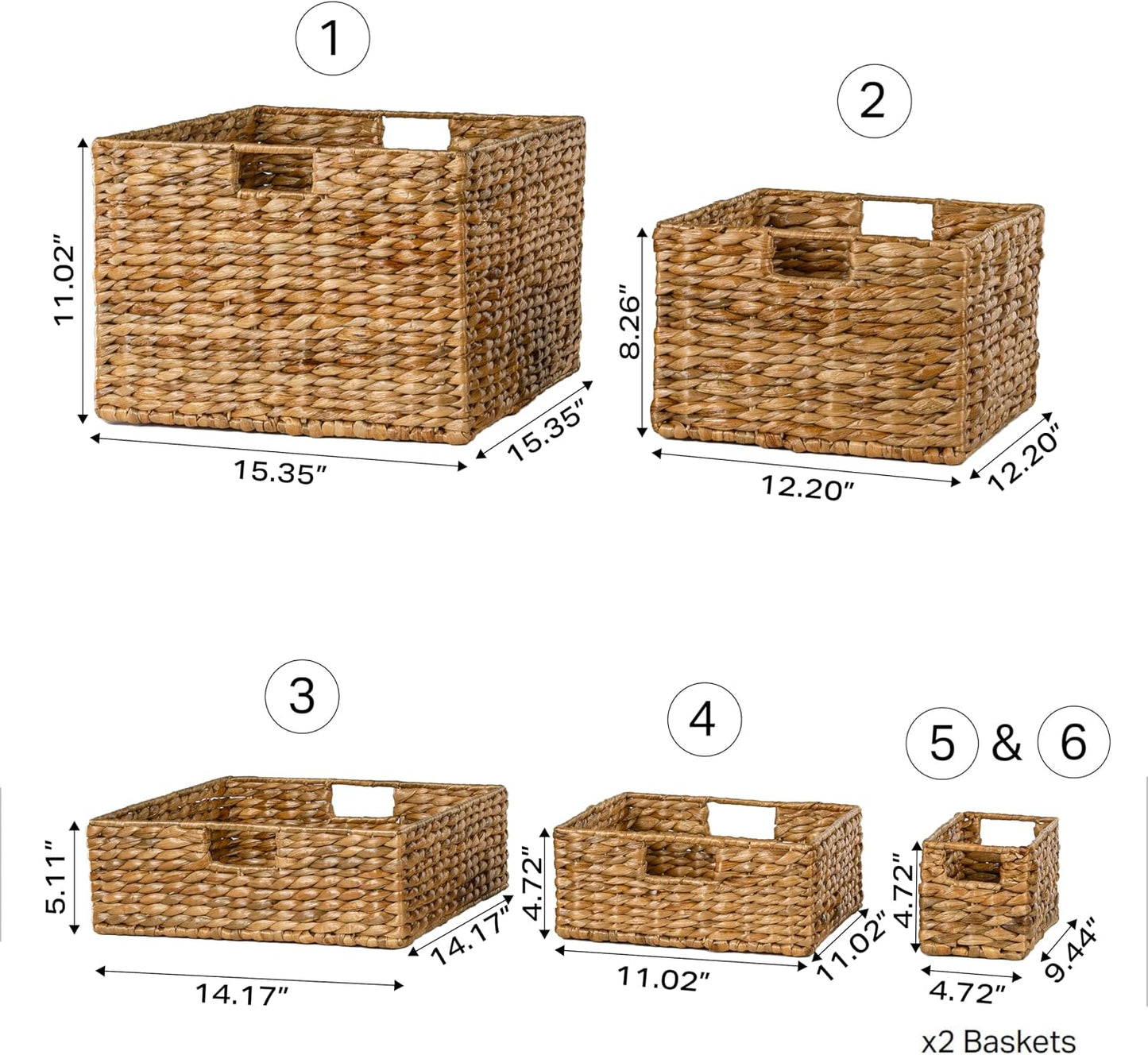 BSK1010A- Traditional Assorted Hand-Woven Hyacinth/Iron Wicker Storage Baskets / Natural / Set of 10