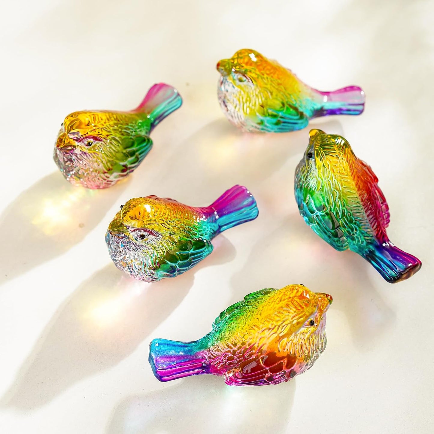 Small Glass Bird Figurines Statues for Tabletop / Multi / 3 Inch / Set of 2