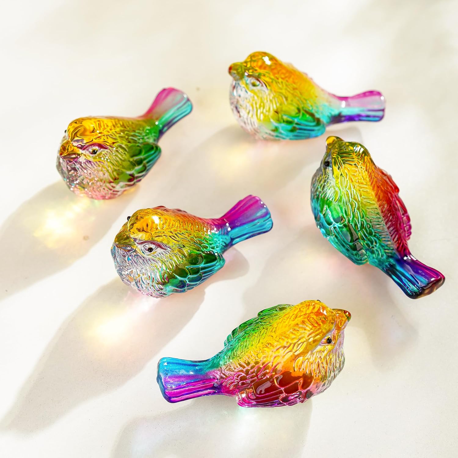 Small Glass Bird Figurines Statues for Tabletop / Multi / 3 Inch / Set of 2