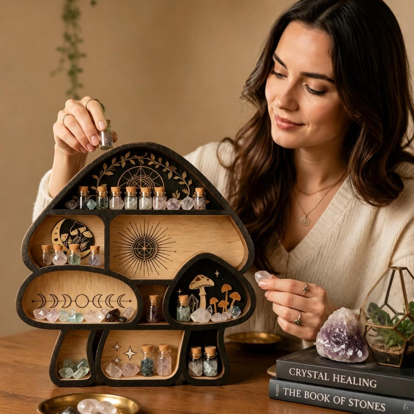 Crystal Holder / Decor Wall Shelves / 3-mushroom