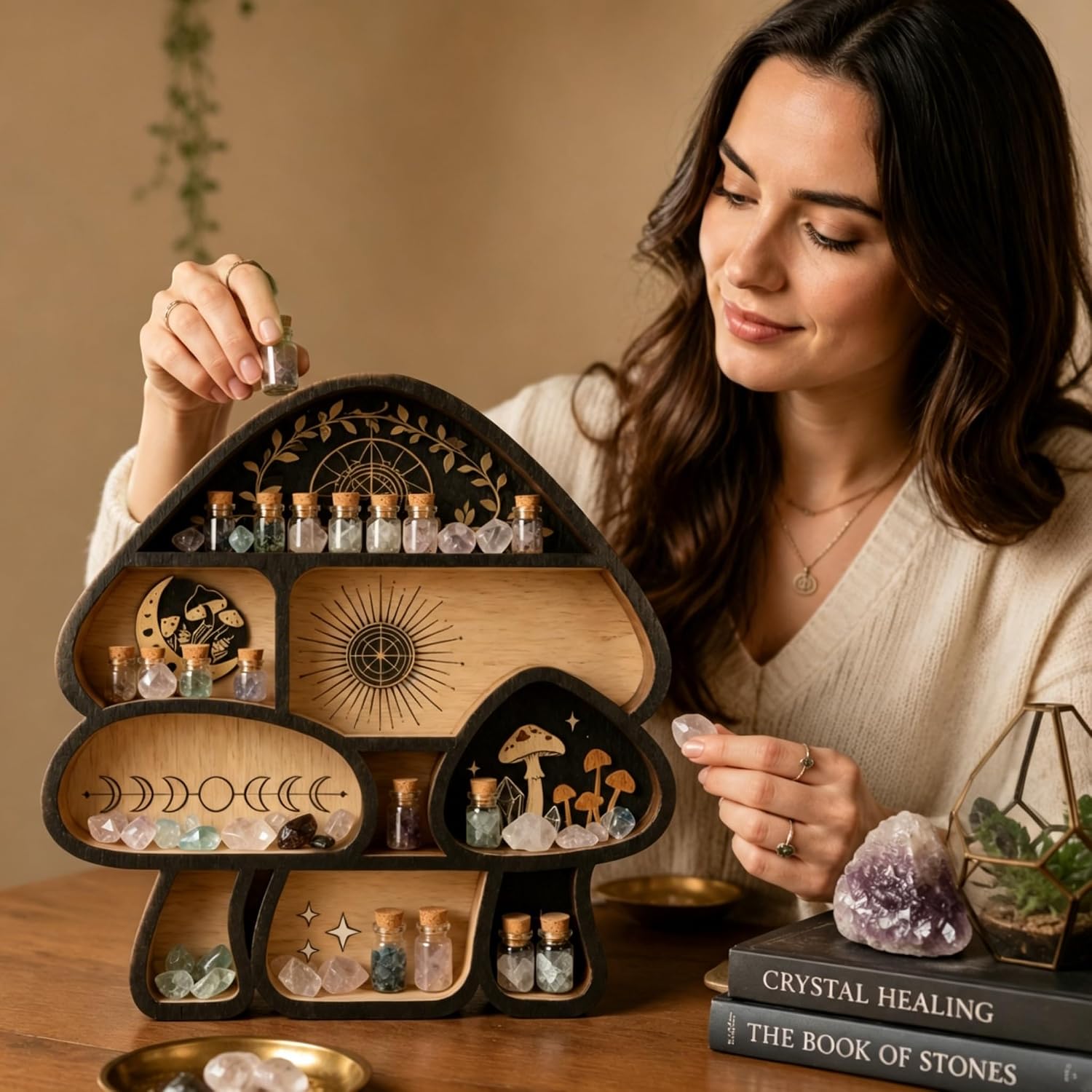 Crystal Holder / Decor Wall Shelves / 3-mushroom