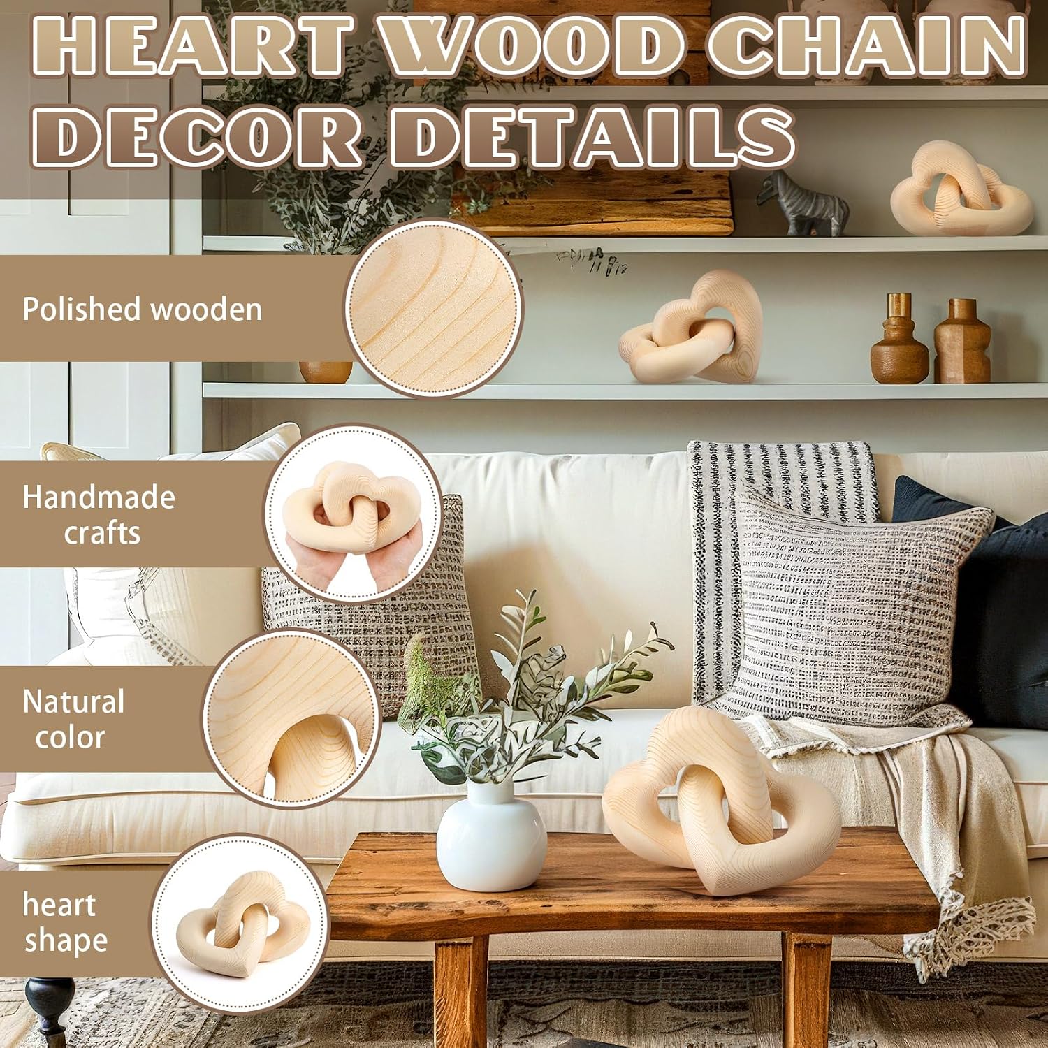 Interlocking Wooden Hearts Keepsake Mom Gifts Handmade Wooden Heart Knot Decor Wedding / Wood Grain