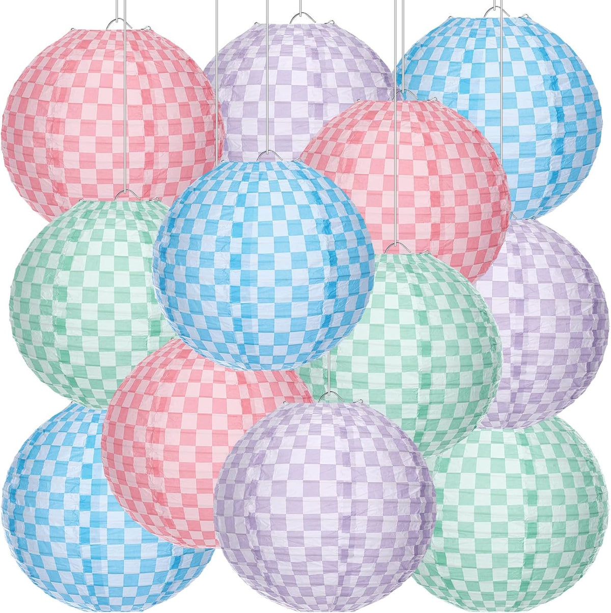 Baquler 12 Gingham Hanging Lanterns Decorations, Boho