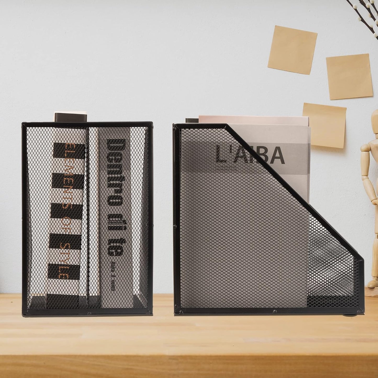 2 Set Magazine Holder Metal Wire, 2 Compartments Mesh File Holder for Desk, Office Desk Accessories Decorative File