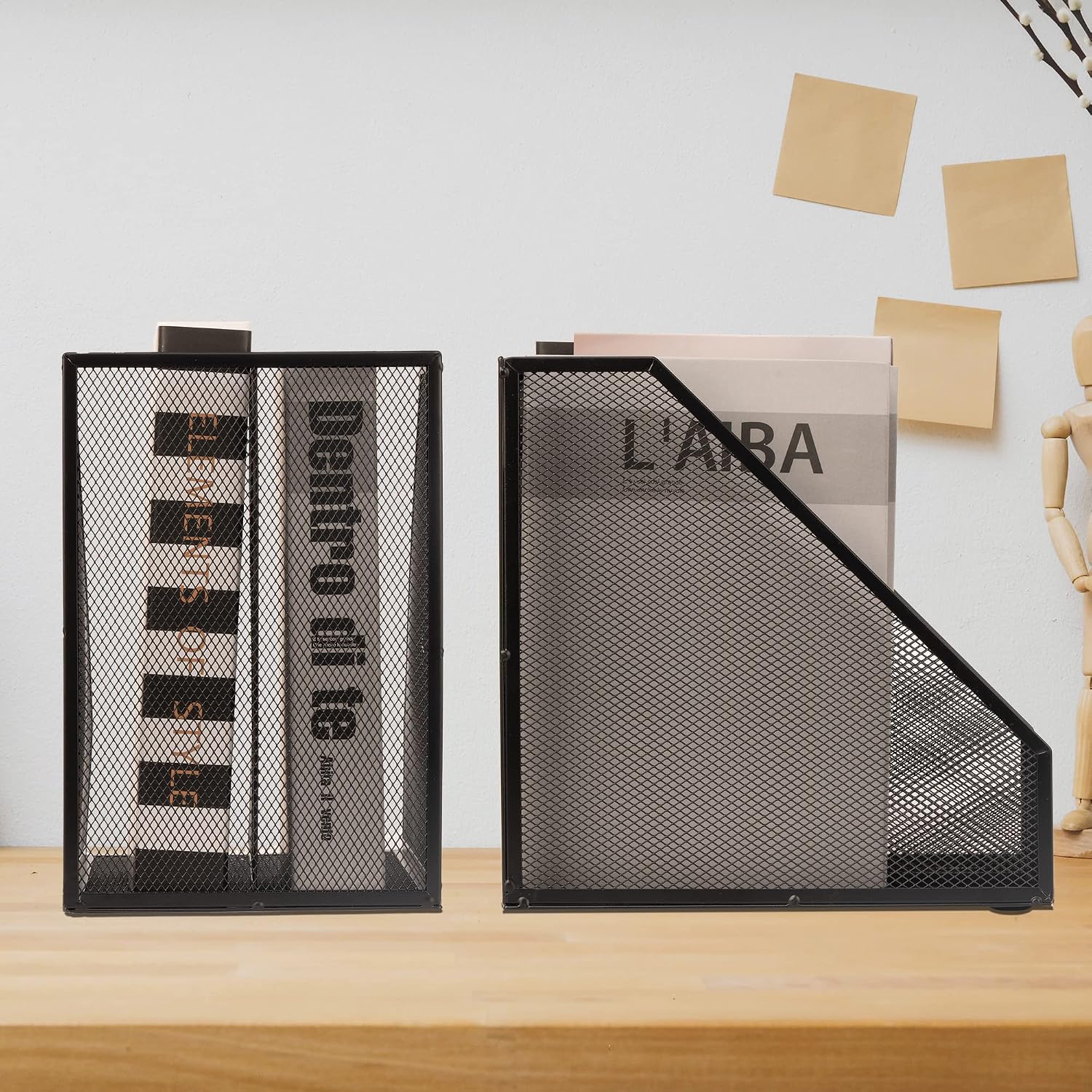 2 Set Magazine Holder Metal Wire, 2 Compartments Mesh File Holder for Desk, Office Desk Accessories Decorative File