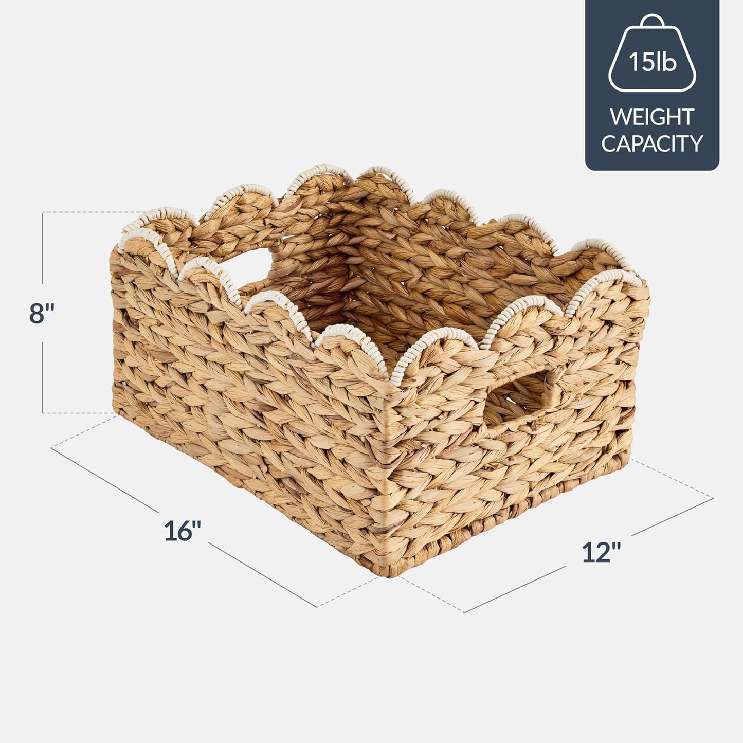 Woven Storage Bins / 16 x 12 / Natural with White Trim