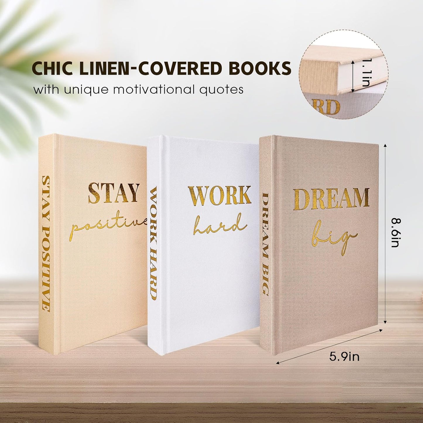 Linen Covered Decorative Books / Gold / Set of 3