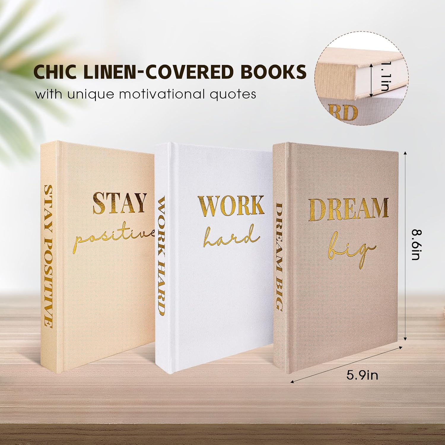 Linen Covered Decorative Books / Gold / Set of 3