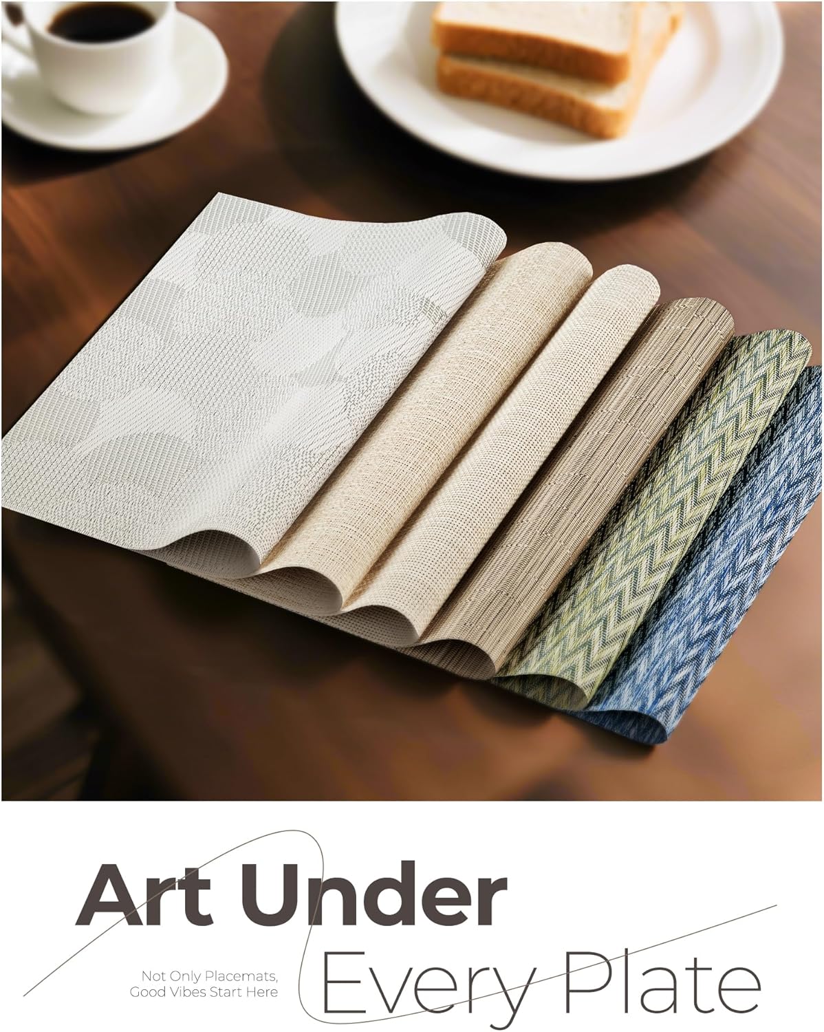 Leetaltree Woven Vinyl Placemats Set of 8,White Ball | Waterproof & Washable Dining Table Mats for Wedding
