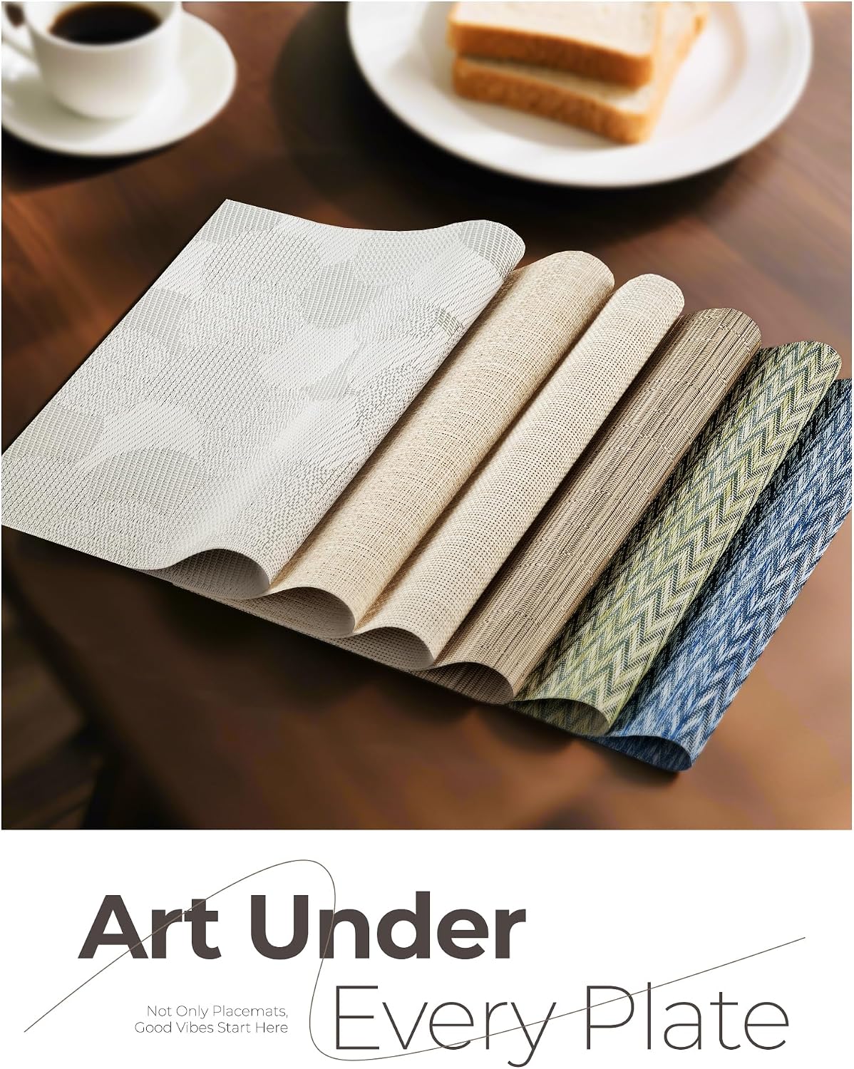 Leetaltree Woven Vinyl Placemats Set of 8,Green Zigzag | High Density，Stain Resistant, Easy to Clean, Washable Table