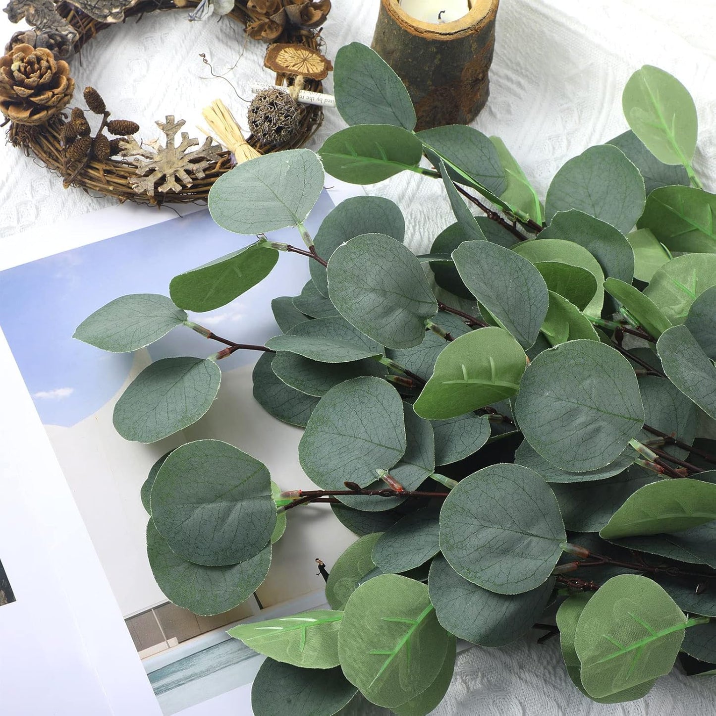 Artificial Eucalyptus Stems Fake Bulk Eucalyptus Faux Greenery / Silver / 23.6 Inch / Set of 20