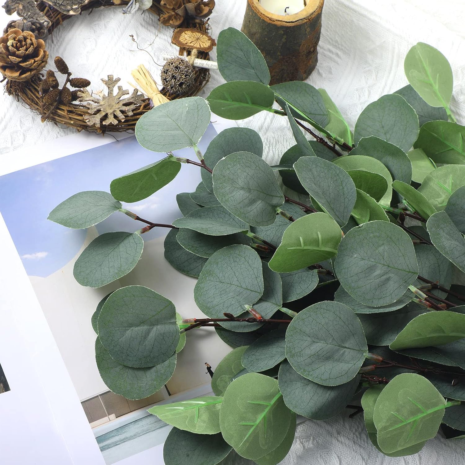 Artificial Eucalyptus Stems Fake Bulk Eucalyptus Faux Greenery / Silver / 23.6 Inch / Set of 20