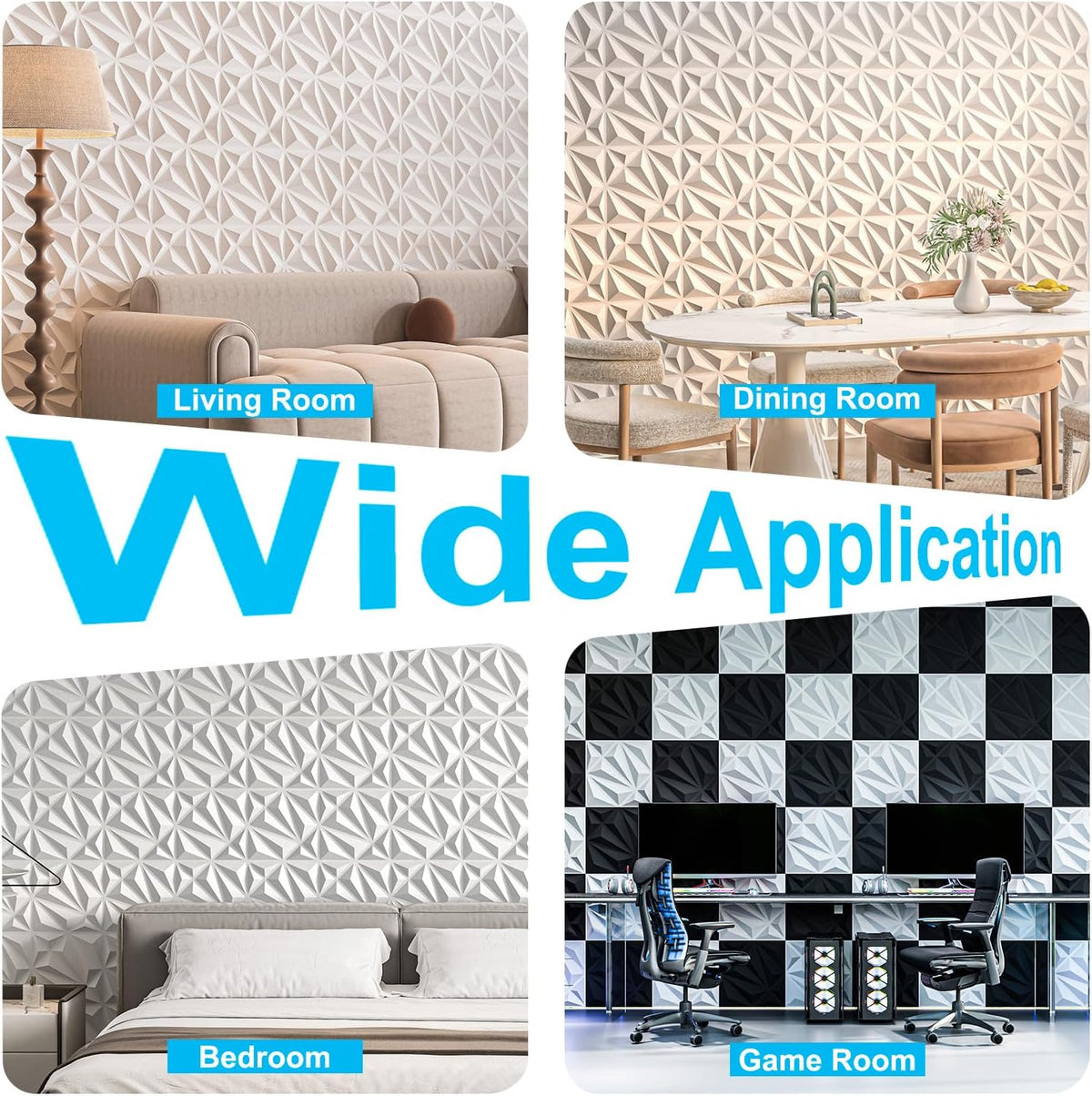 Art3d Diamond Textured 3D Wall Panels, 11.8 x 11.8 in, 33-Pack, White