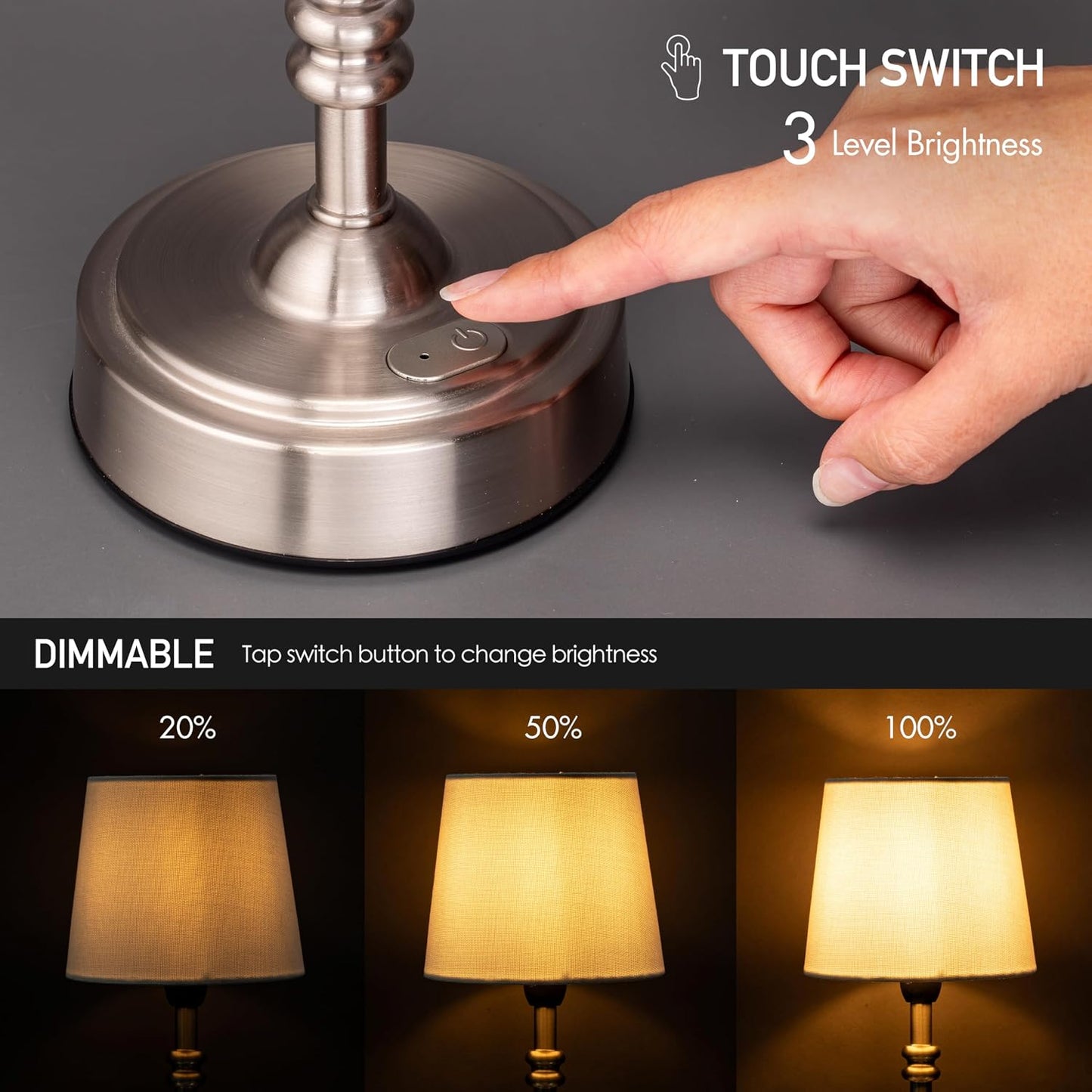 O’Bright Seraph mini – Cordless LED Table Lamp with Dimmer, Built-in Rechargeable Battery, 3-Level Brightness, Patio