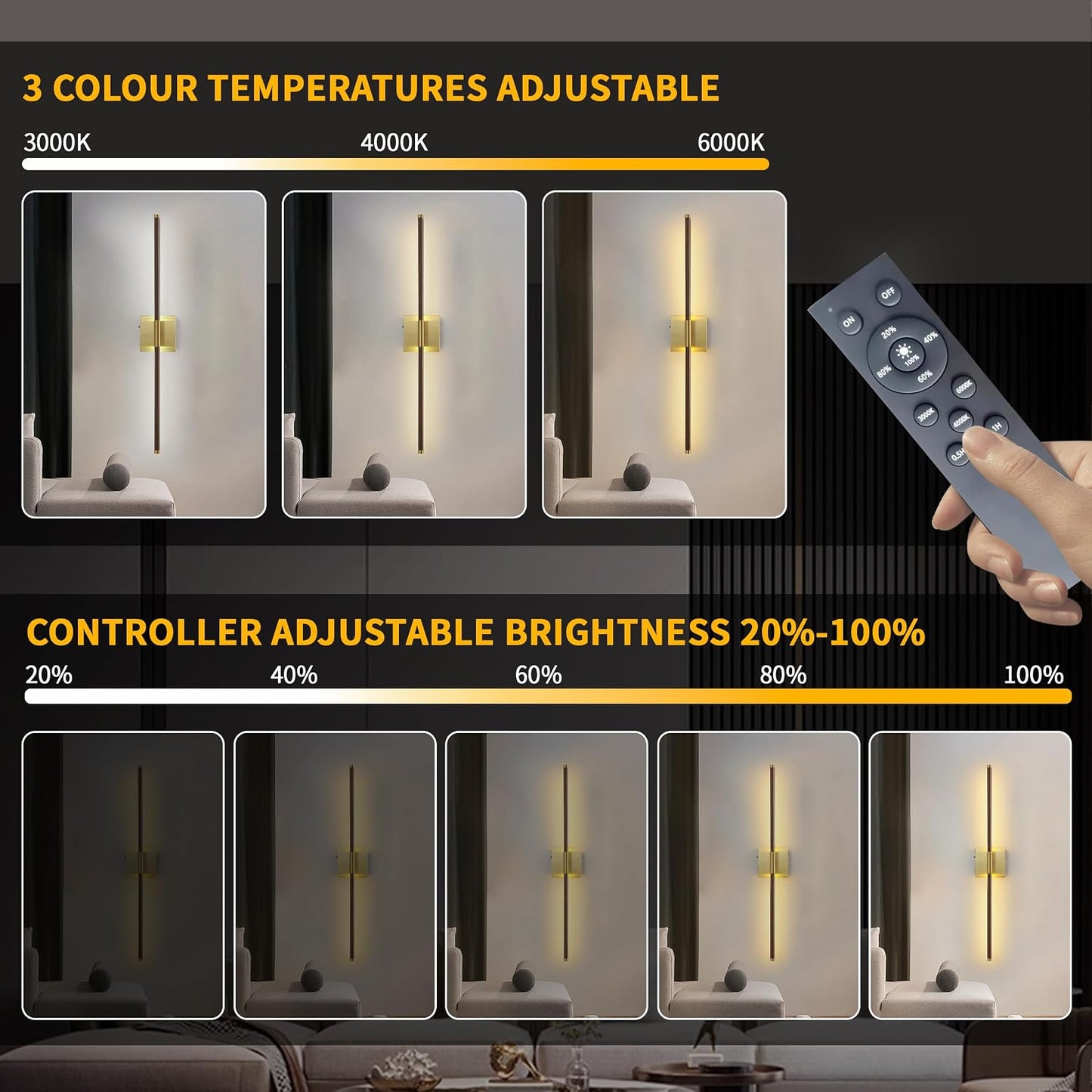 15800 mAh Battery Operated Wall Sconces with Remote Control Dimmable Battery Powered Cordless Rechargeable Wall Sconces