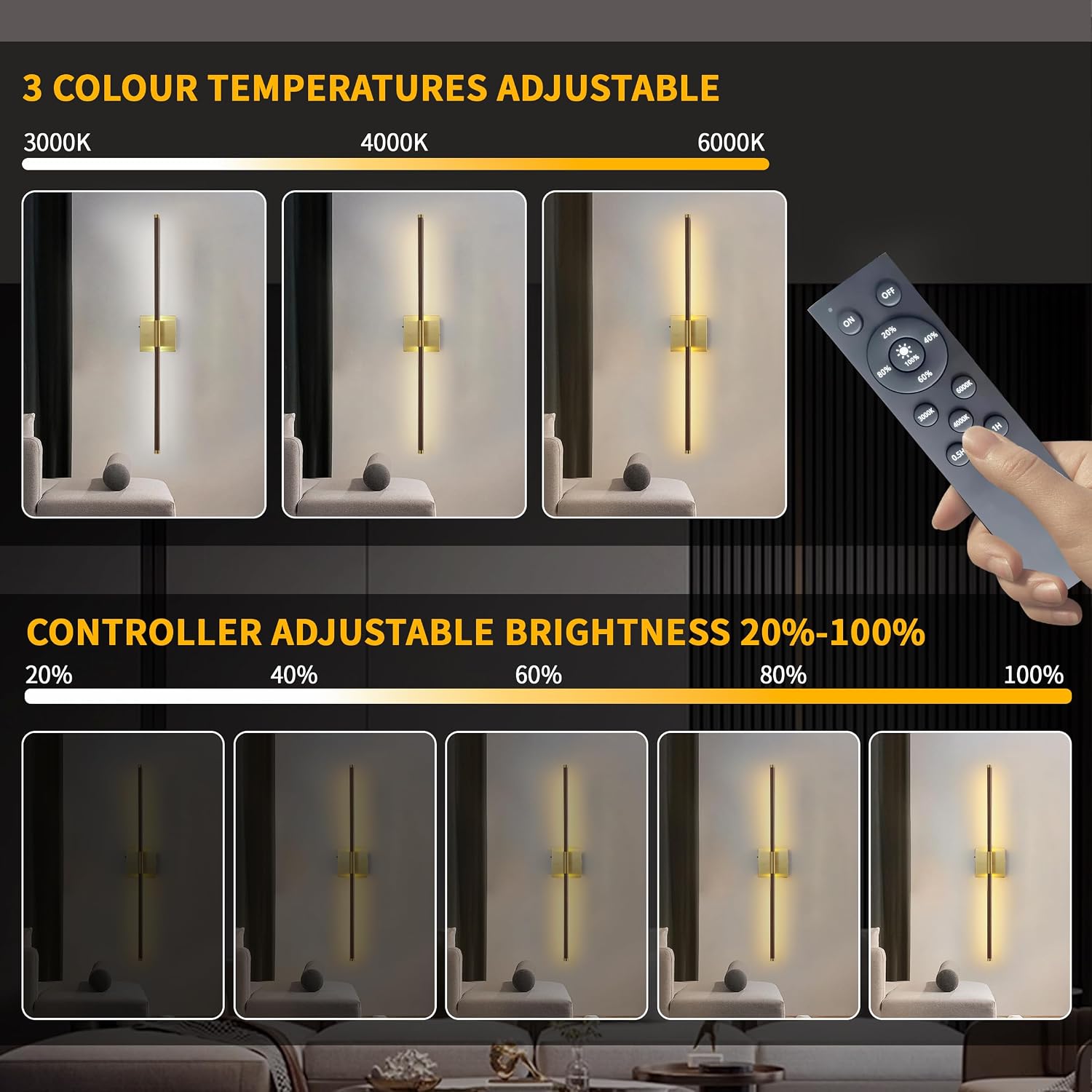 15800 mAh Battery Operated Wall Sconces with Remote Control Dimmable Battery Powered Cordless Rechargeable Wall Sconces